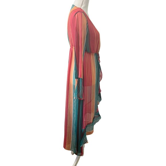 No Boundaries Striped Multicolor Sheer High-Low Ruffle Duster Cardigan Size S - Picture 4 of 11
